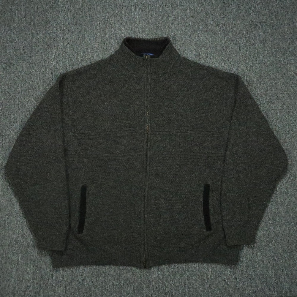 Pendleton Sweater Mens XXL Charcoal Gray Shetland Wool Full Zip Pockets 2XL
